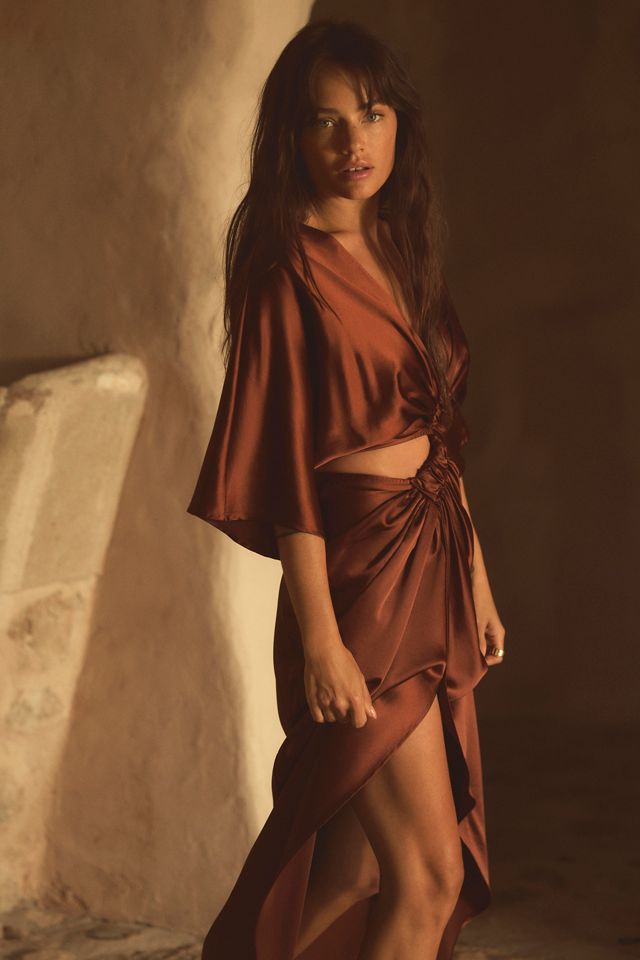 SUBOO Stevie Satin Cross-Over Maxi Dress #1