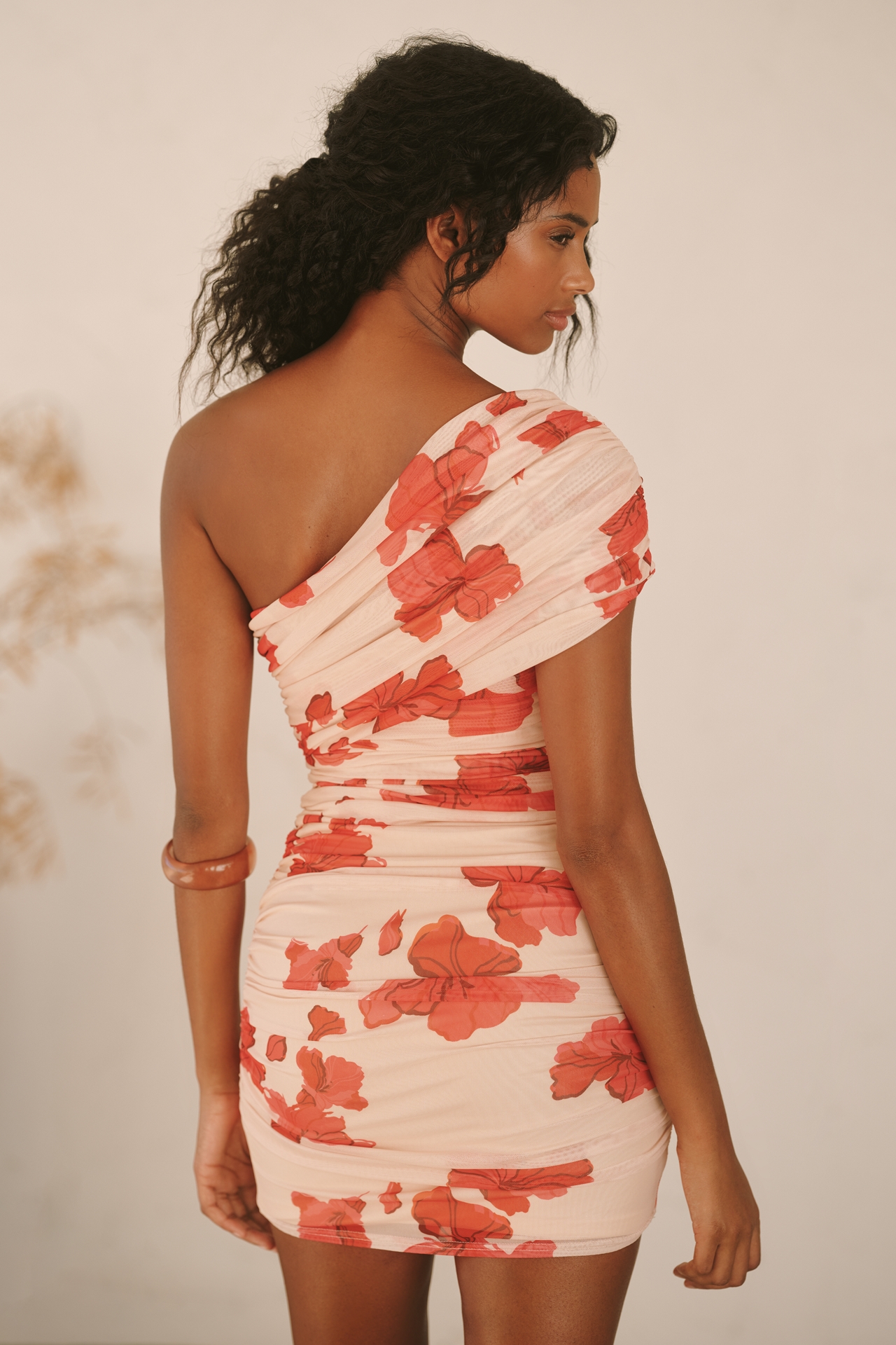 SUBOO Suzie One-Shoulder Floral Mesh Mini Dress