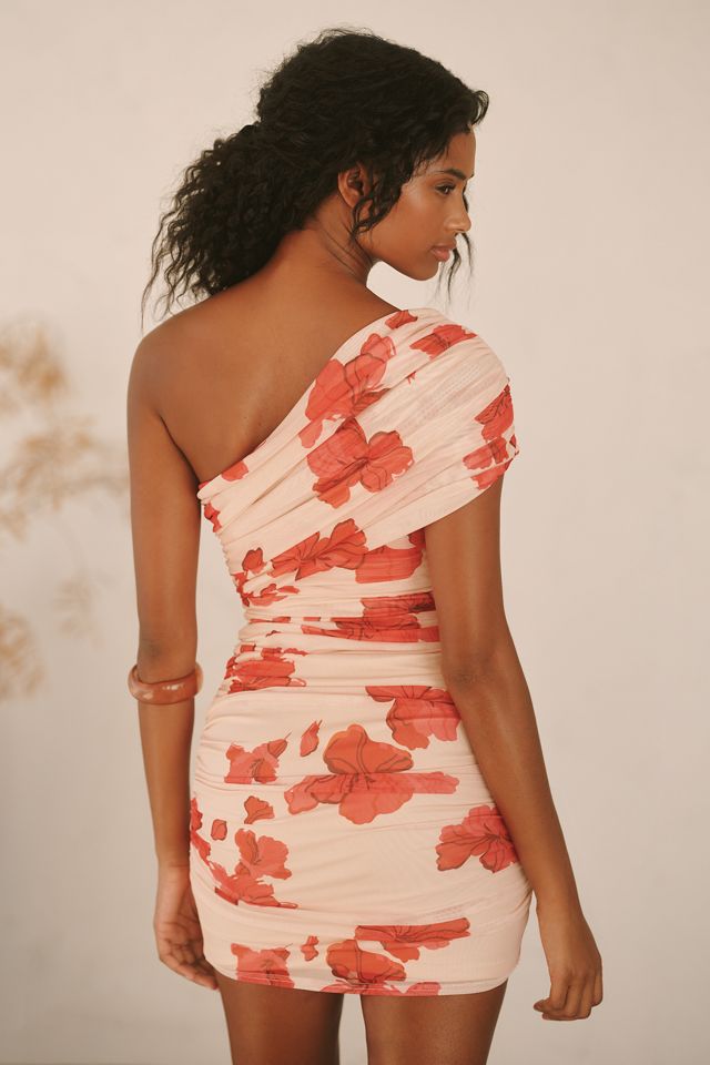 SUBOO Suzie One-Shoulder Floral Mesh Mini Dress #1