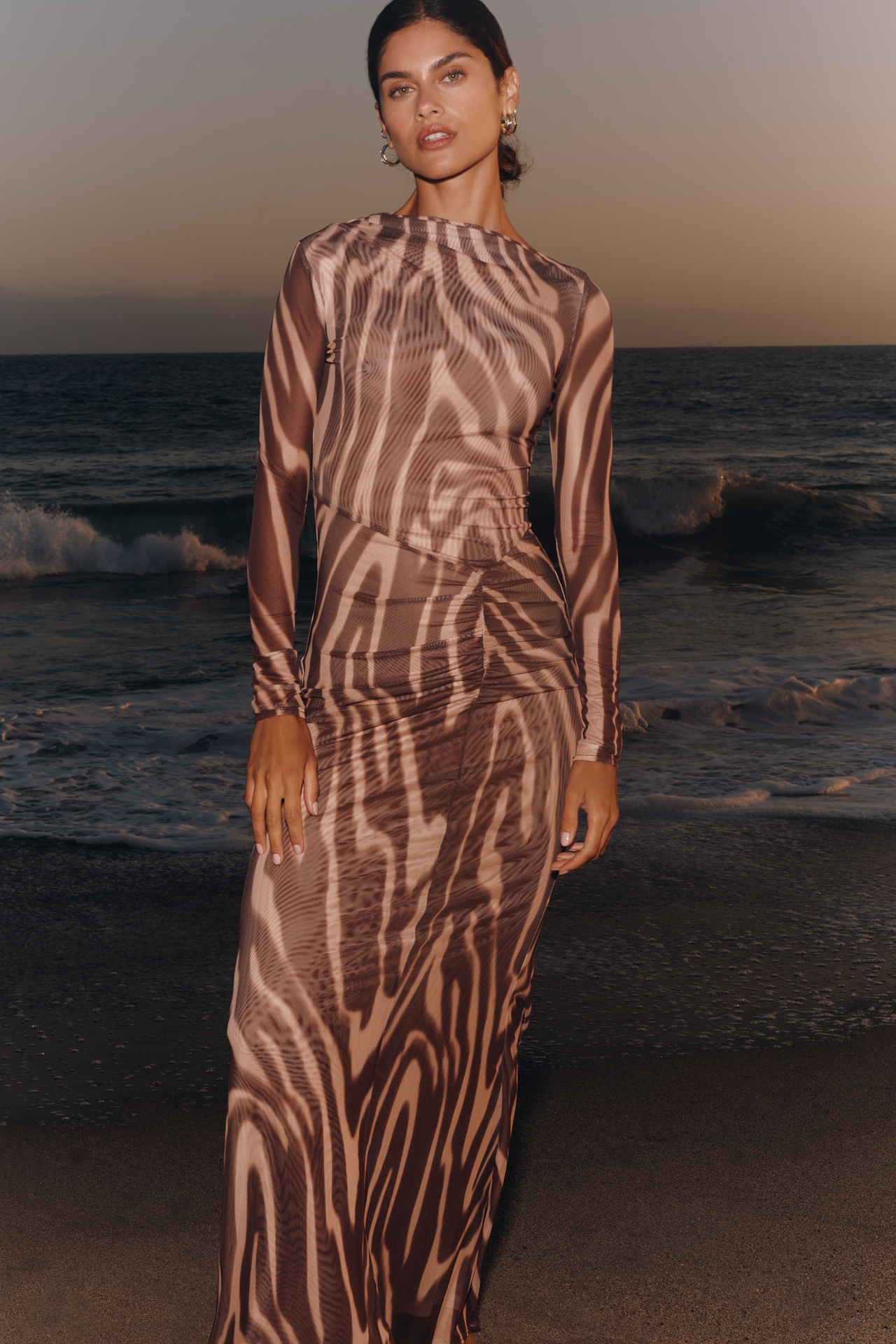 SUBOO Long-Sleeve Flared Midi Dress