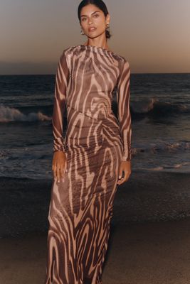 SUBOO Long-Sleeve Flared Midi Dress