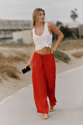 Celandine High-rise Pull-on Pants In Red