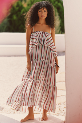 Celandine Tiered Midi Dress In Beige