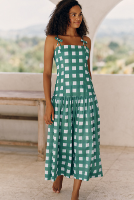 English Factory Drop-waist Midi Dress In Blue