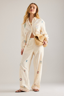 Pantalon large en coton brodé Keti en taille: Uk 6 chez Anthropologie - Object - Modalova