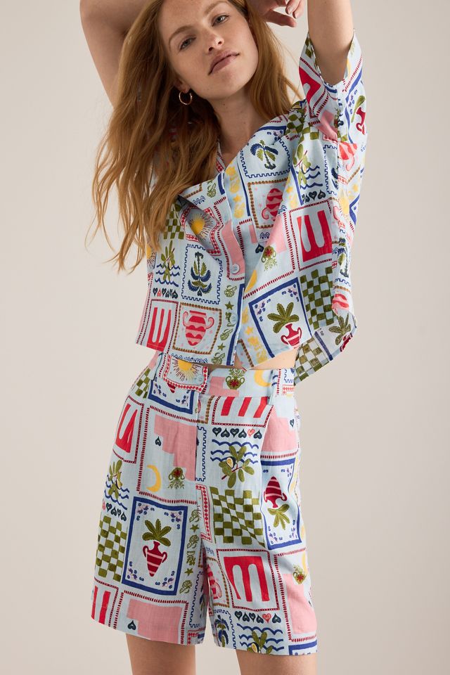 Object Camisa Edie de Manga Corta Estampada de Mezcla de Lino #1