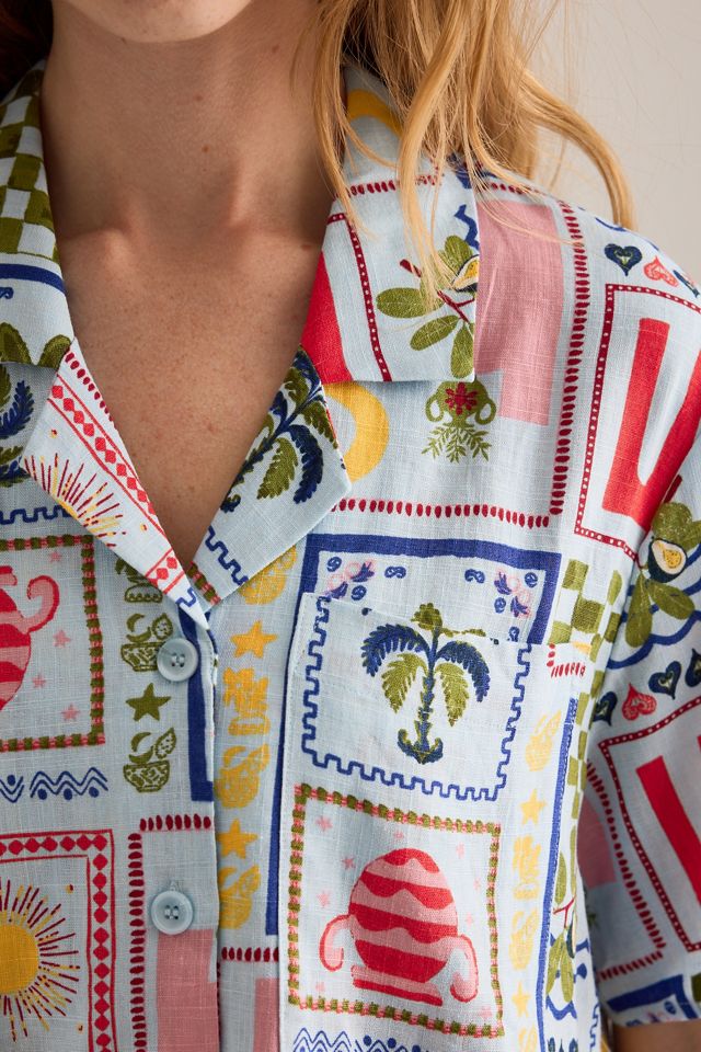 Object Camisa Edie de Manga Corta Estampada de Mezcla de Lino #2