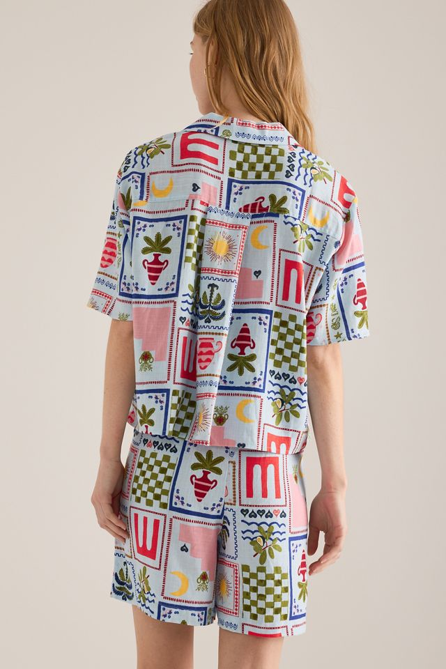 Object Camisa Edie de Manga Corta Estampada de Mezcla de Lino #3