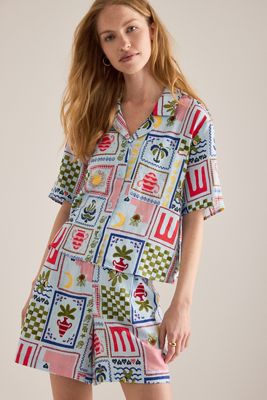 Object Camisa Edie de Manga Corta Estampada de Mezcla de Lino