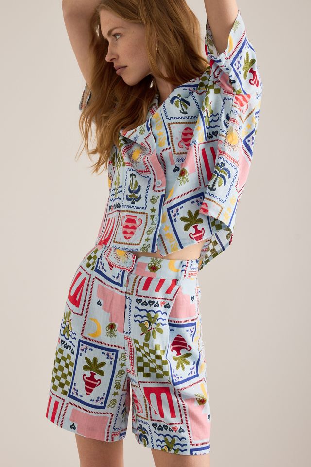 Object Shorts Edie Stampati a Vita Alta in Misto Lino #1