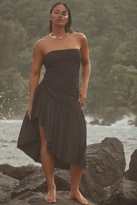 Robe Celandine Sans Bretelles Froncée Ourlet Asymétrique