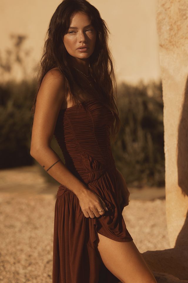 Celandine Strapless Ruched Asymmetric-Hem Dress #1