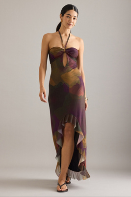 Celandine High-low Cutout Halter Dress In Multi