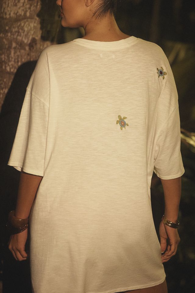 Celandine Turtle Beach Beaded Oversized Tee | Anthropologie