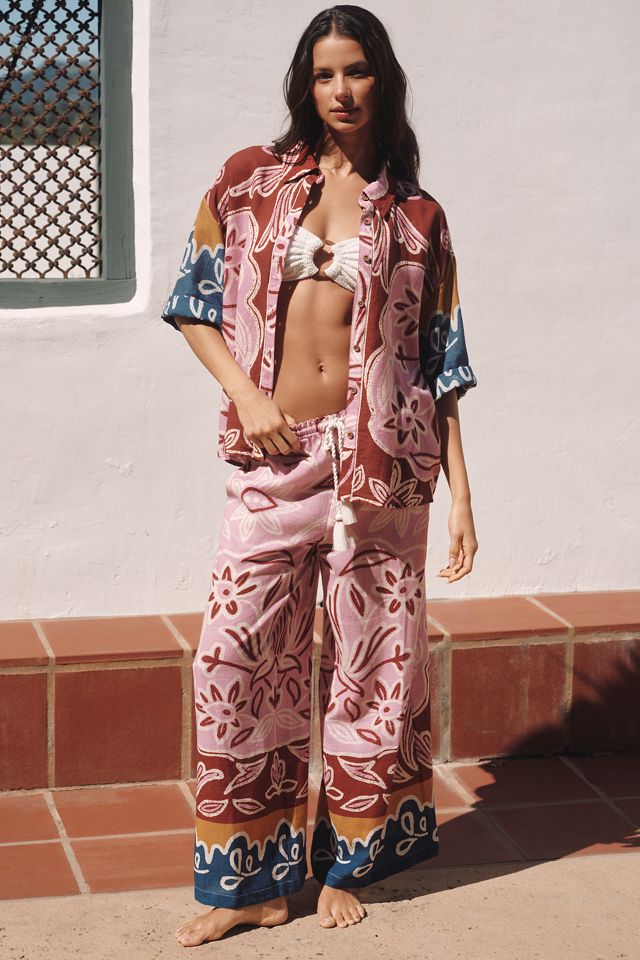 By Anthropologie Printed Short-Sleeve Linen Shirt #3