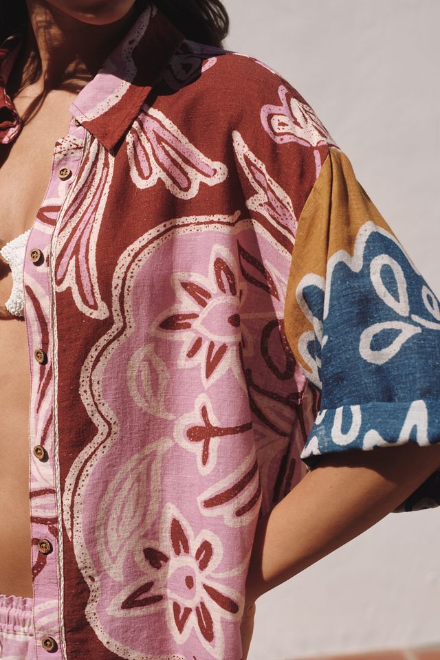 By Anthropologie Printed Short-Sleeve Linen Shirt #2