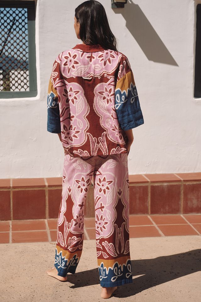 By Anthropologie Printed Short-Sleeve Linen Shirt #1