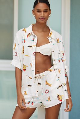 Camisa de Lino de Manga Corta Estampada By Anthropologie