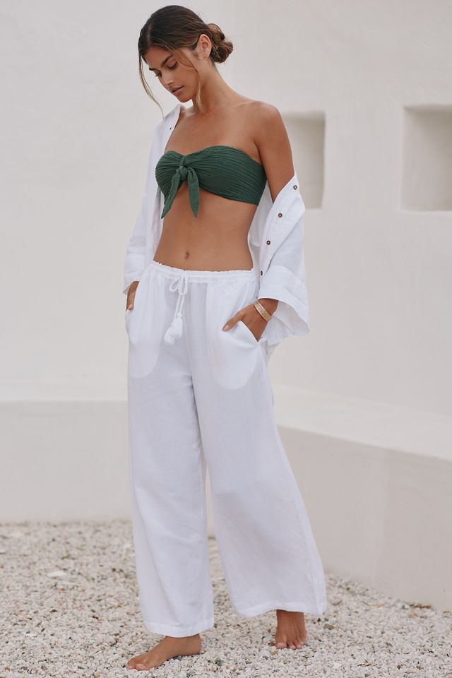 By Anthropologie Linen Wide-Leg Pants #6