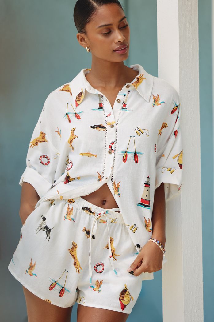 By Anthropologie Linen Pull-On Shorts