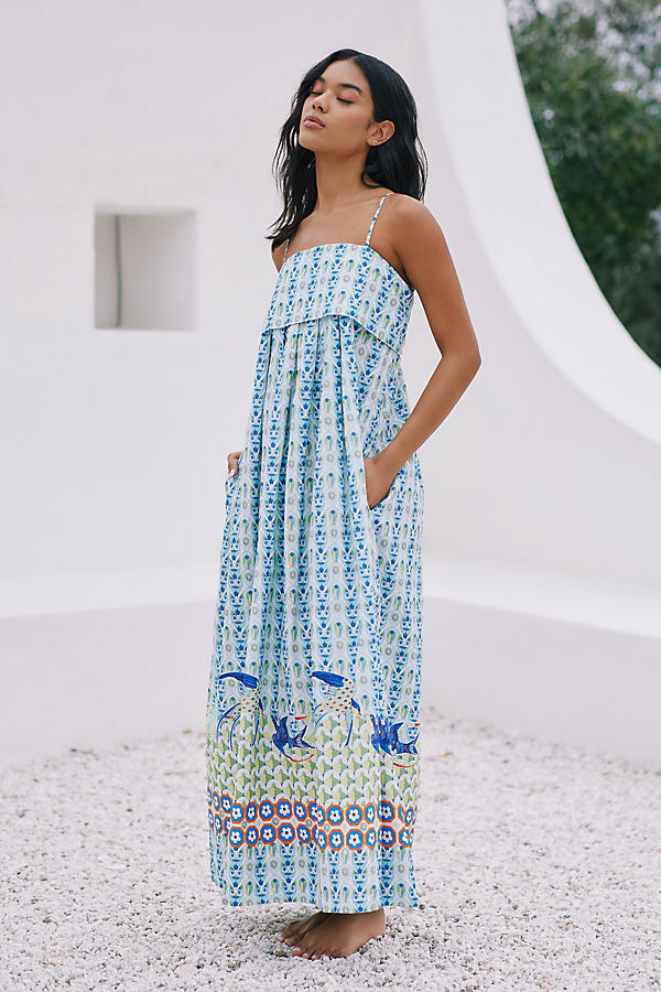 By Anthropologie Sleeveless Square-Neck A-Line Maxi Dress