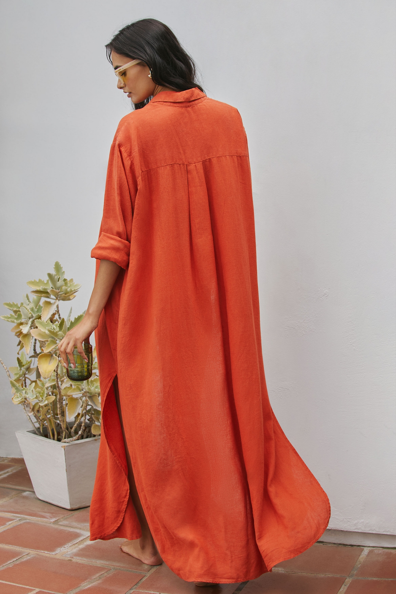 By Anthropologie Oversized Linen Button-Front Maxi Dress