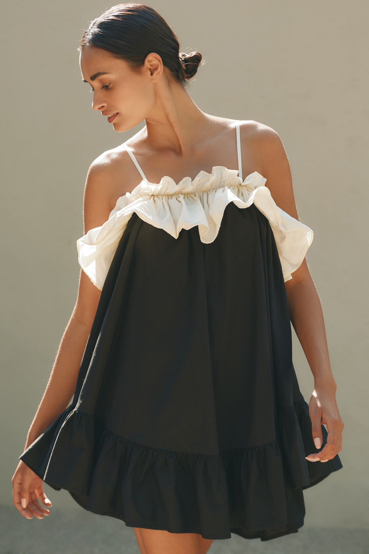 By Anthropologie Ruffle Poplin Babydoll Dress