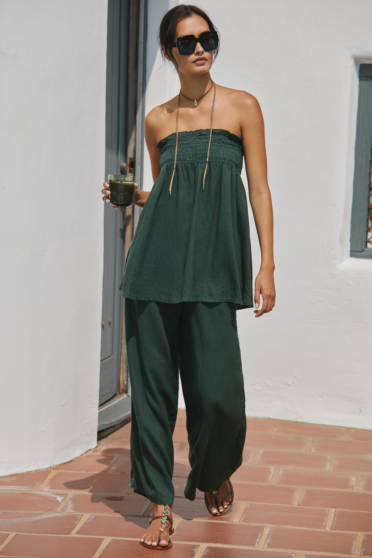 By Anthropologie Smocked Linen Pants