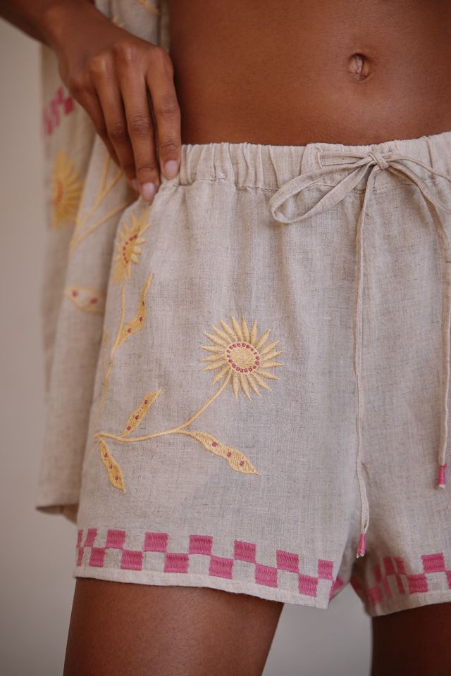 By Anthropologie Linen Embroidered Shorts #2