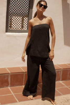 By Anthropologie Strapless Linen Top In Black