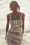 By Anthropologie Linen Fringe Column Midi Dress