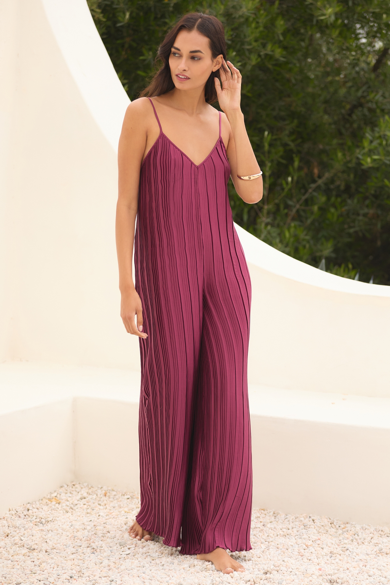 By Anthropologie Sleeveless Plissé Jumpsuit