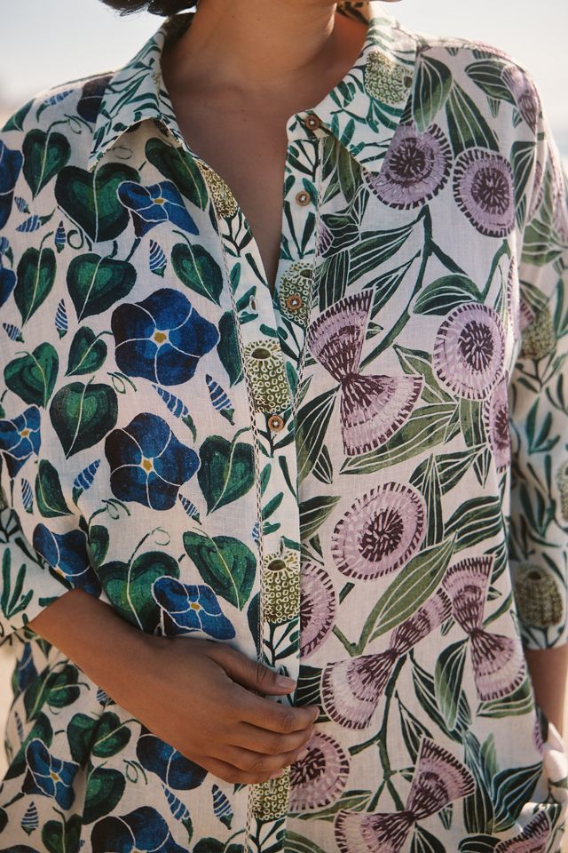 Celandine Short-Sleeve Linen Buttondown Shirt #5
