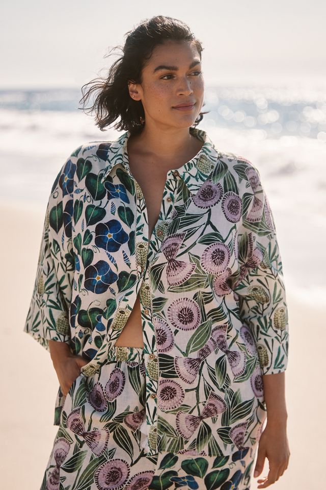 Celandine Short-Sleeve Linen Buttondown Shirt #3