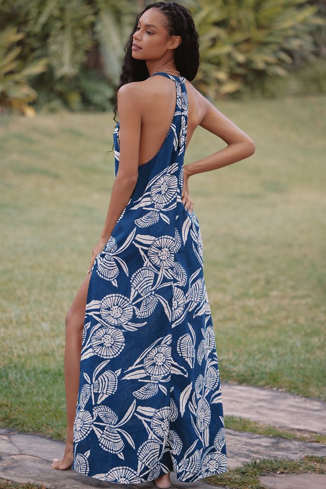 By Anthropologie x Harlinah Teoh Plunge Linen Maxi Dress #1