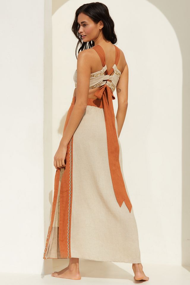 Celandine Linen Blend Embroidered Halter Dress #2