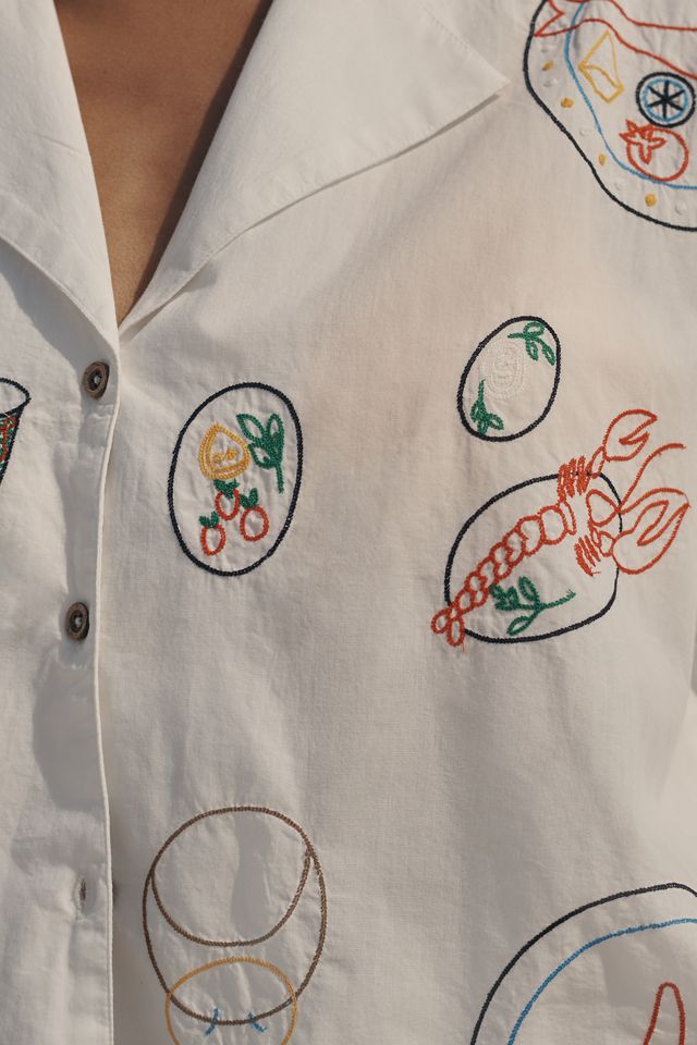 Celandine Picnic Embroidered Poplin Short Sleeve Buttondown Shirt #2