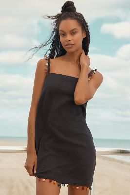 Linen Blend Pom-Pom Mini Shift Dress en Black taille: XL chez Anthropologie - Celandine - Modalova