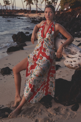 Celandine Halter Midi Scarf Dress In Multicolor