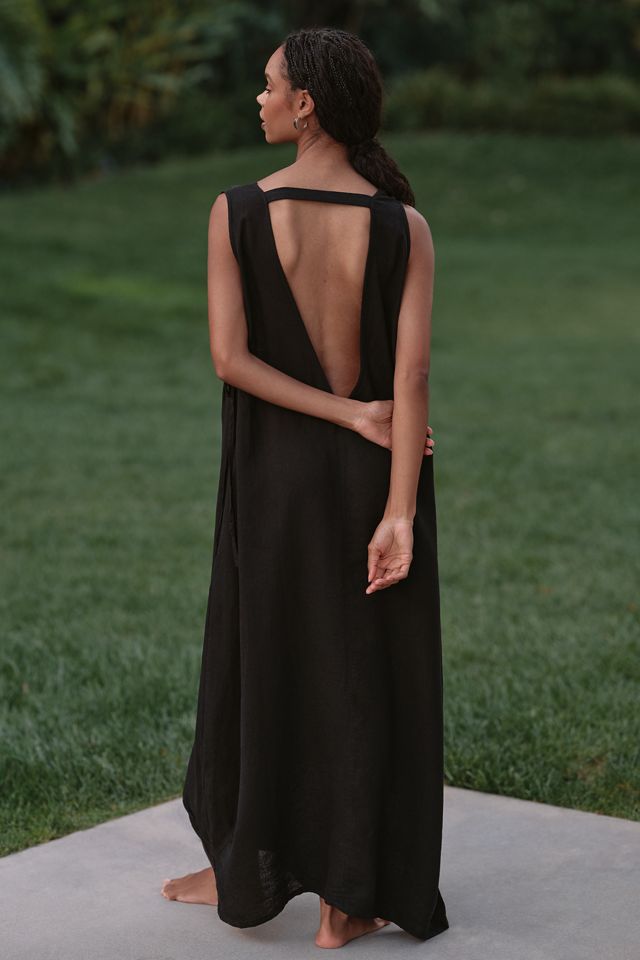 Celandine Plunge-Neck Linen Blend Maxi Dress