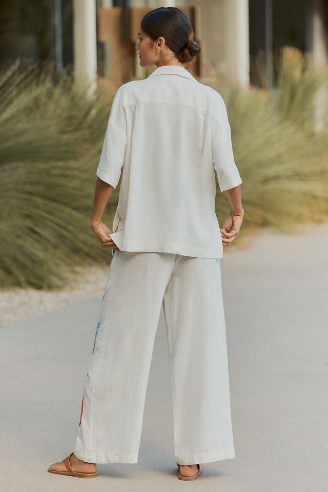 Celandine Linen Blend Embroidered Short-Sleeve Buttondown Shirt #2