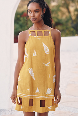 anthropologie Celandine Square-Neck Cutout Mini Dress Maize