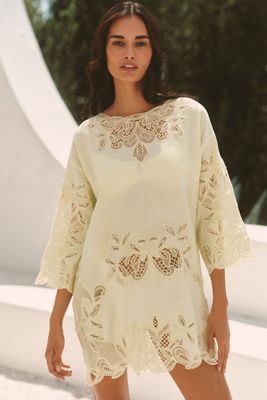 Abito T-shirt Mini in Lino Celandine con Pizzo