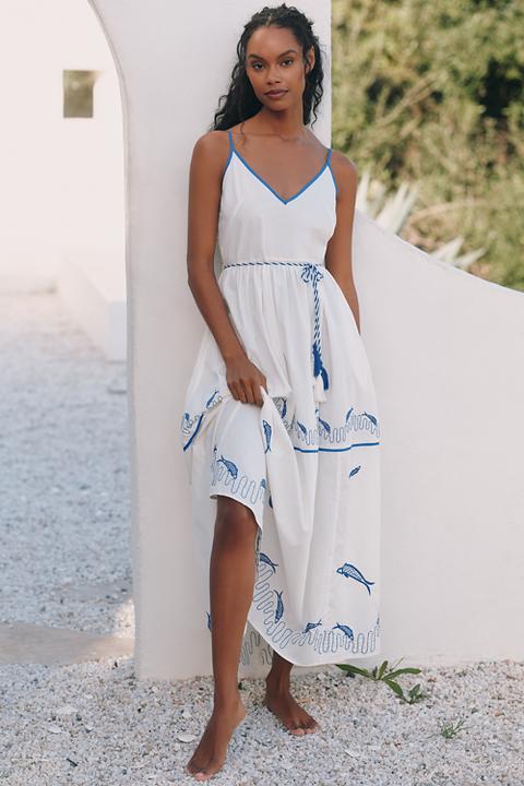Celandine Embroidered Cotton Tiered Maxi Dress