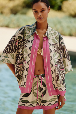 Celandine Carla Petelski X  Short-sleeve Linen-blend Buttondown Shirt