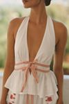 Celandine Linen-Blend Halter Tie-Front Tank Top