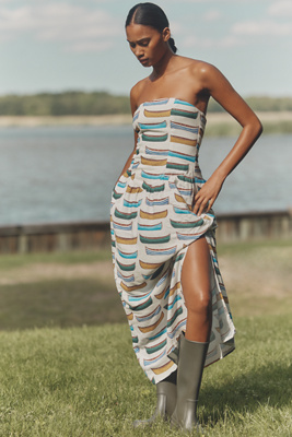 Celandine The Aliza Strapless Linen Blend Maxi Dress By