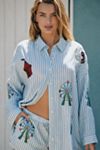 Celandine Linen Blend Embroidered Short-Sleeve Buttondown Shirt