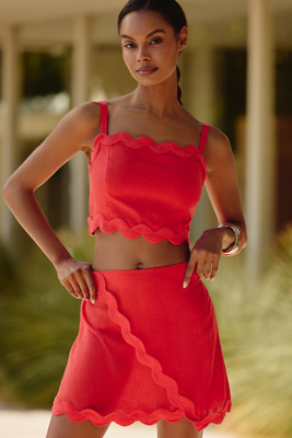 Linen-Blend Ric Rac Mini Skirt