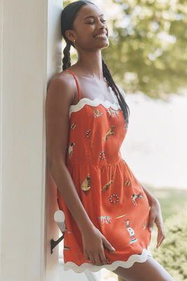 Celandine Linen-blend Scalloped Mini Dress